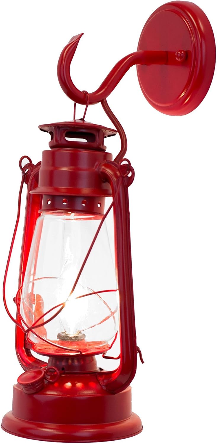 Muskoka Lifestyle Products Red Rustic Wall Sconce Lantern, Hardwired Wall Light Fixture, Farmhouse Cabin Style Wall Lantern for Bedroom, Entry, Kitchen and Living Room Light