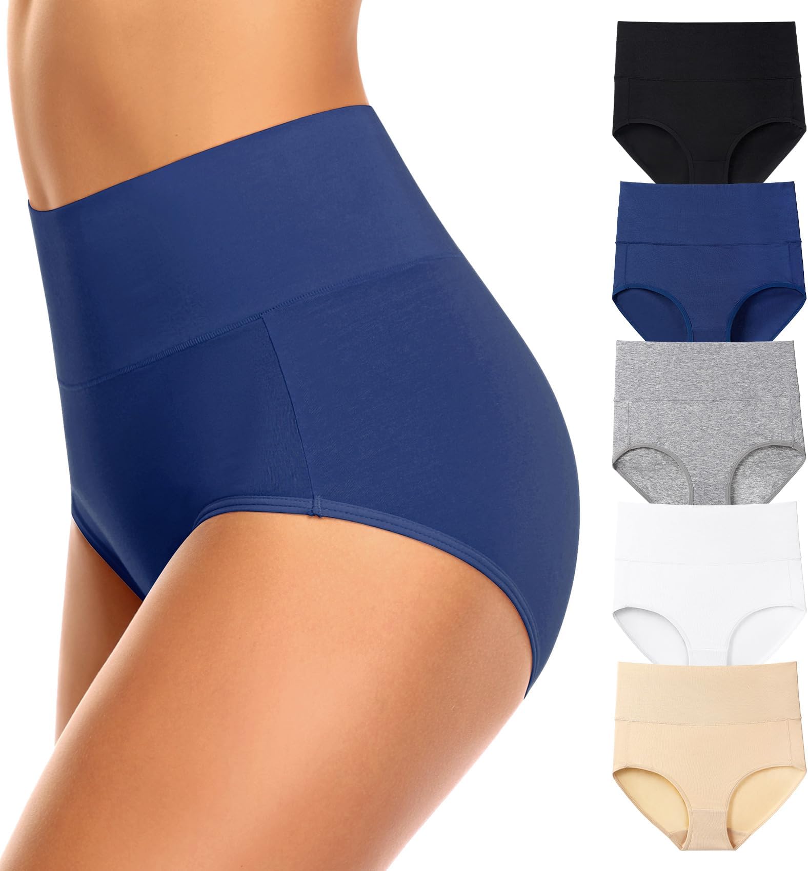OLIKEMEHigh Waisted Underwear for Women Tummy Control Cotton Panties Postpartum Ladies Briefs Multipack