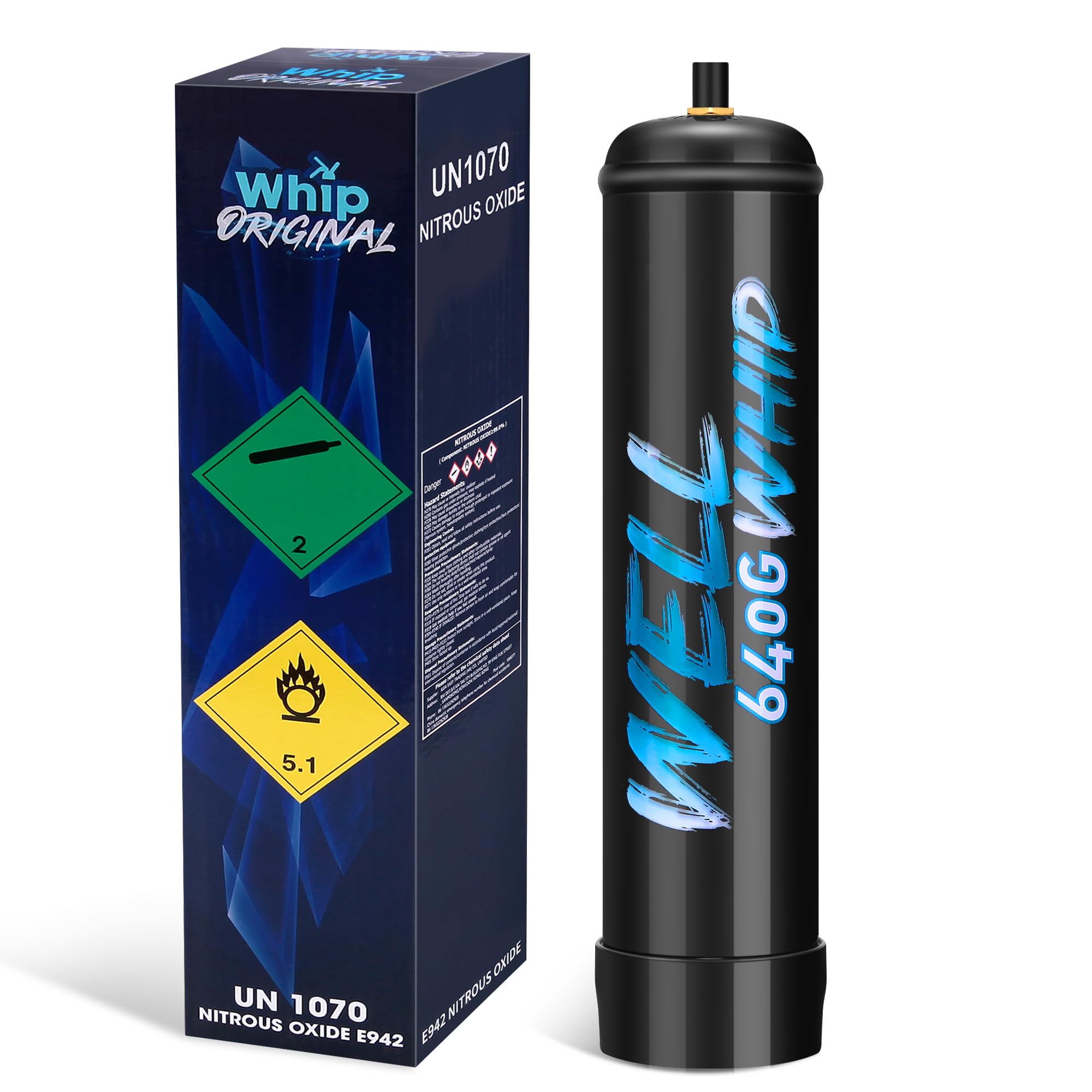 640g (0.95L) Whipped Cream Charger - Food-Grade Nitrous Oxide (N2O) Tank for Homemade & Bakery Whipping Cream, Compatible with Most Whip Cream Dispensers