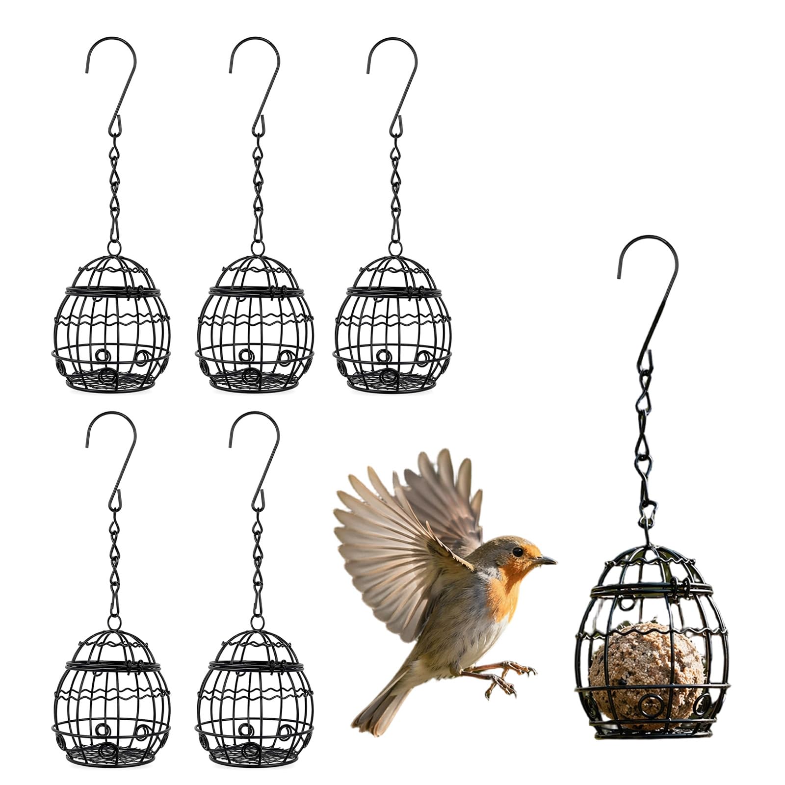 6 Pack Fat Ball Feeders, Hanging Metal Suet S Hooks Bird Feeding Station