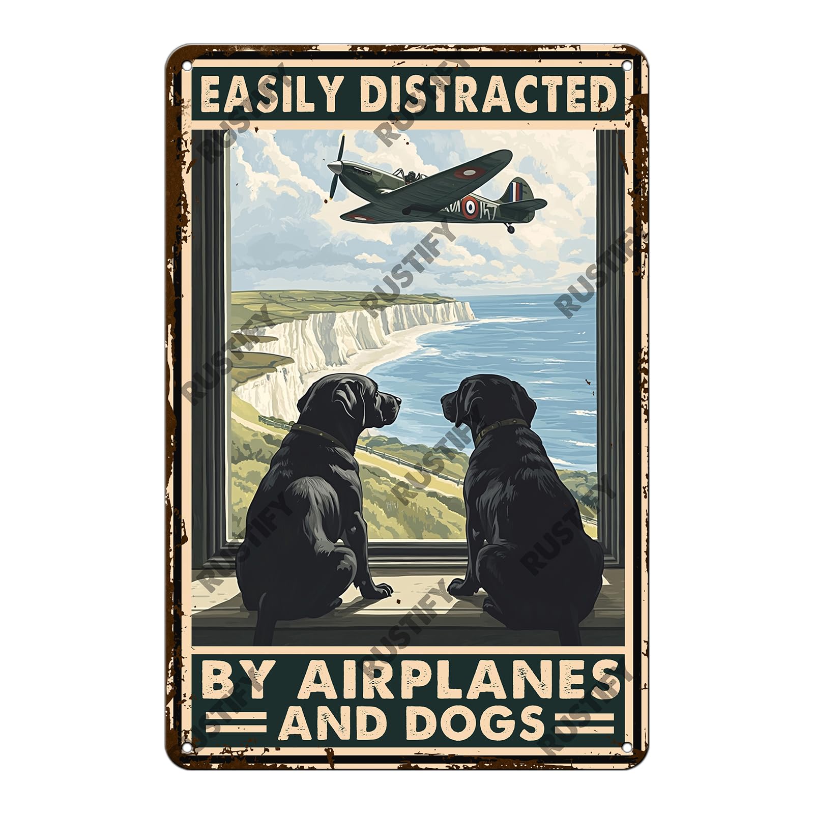 Anceky Funny Sign Easily Distracted By Airplanes Metal Tin Sign Wall Decor for Kitchen Outdoor Yard Window Fence 12×16 Inch