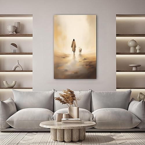 Miniatura 3 de Lienzo decorativo para pared de Jesús y cordero, Jesús corriendo después de la imagen del cordero perdido, Jesús deja los 99 religiosos arte de