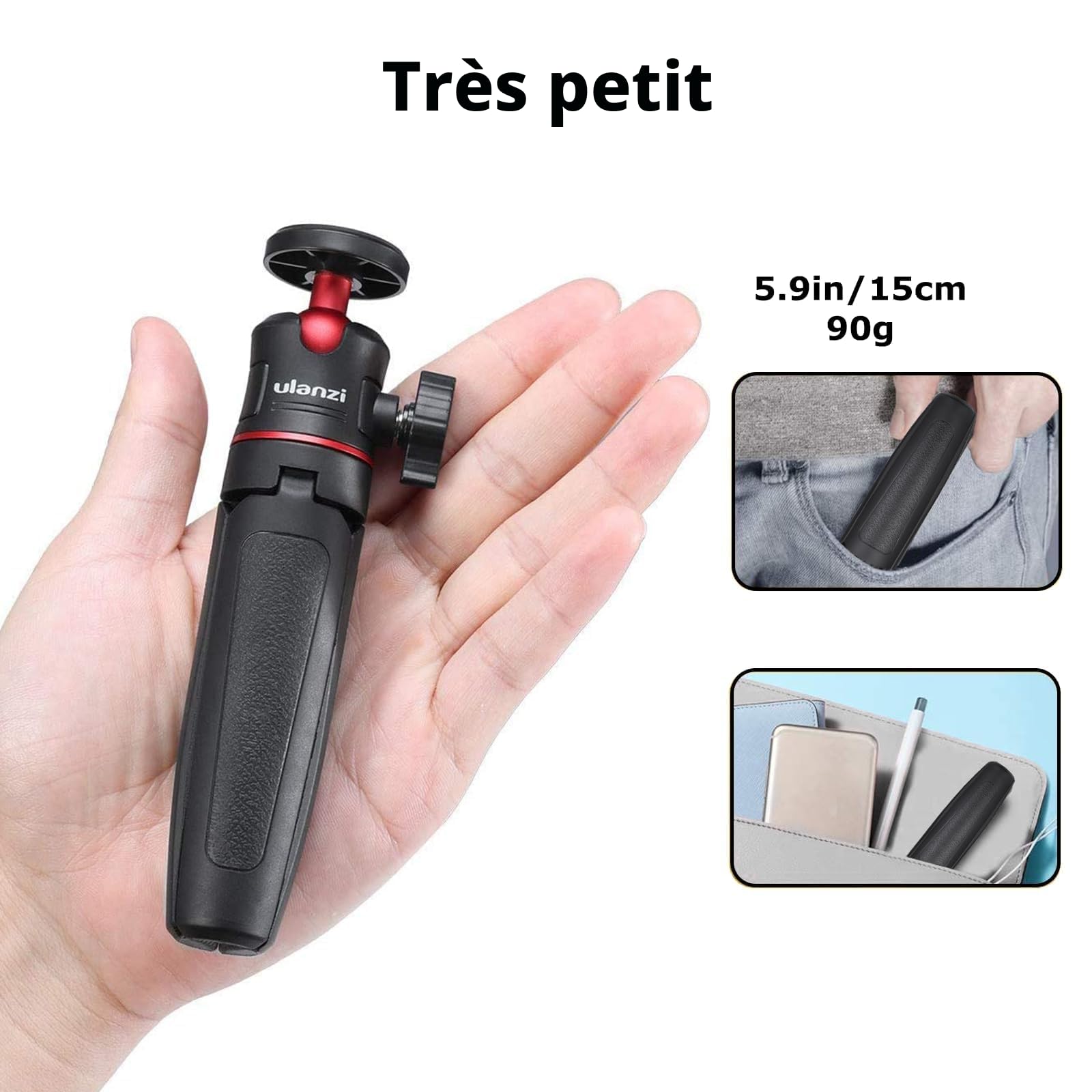 ULANZI MT-08 Trépied Compact de Voyage Portable Mini Avec Vis 1/4'', Compatible Avec Sony ZV1/RX100 VII/RX1R II, Canon G7X Mark, Fujifilm X100V, Leica Q2