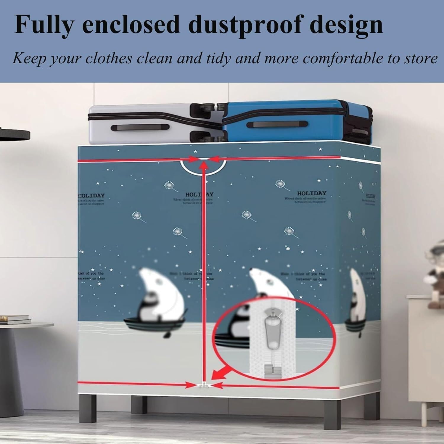 Collapsible Closet Steel Tube Closet 61" / 77" Portable Wardrobe ArmoireEasy to Assemble Large Armoire(D,L:196cm/77in)