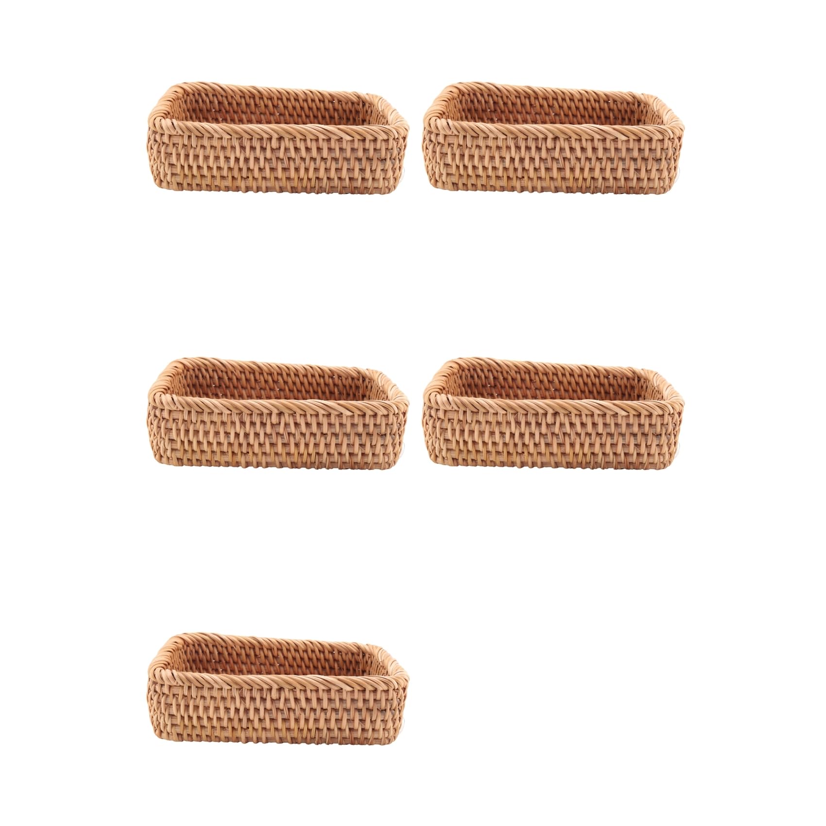 Hndhbfgrt 5X Hand-Woven Rectangular Rattan Wicker Basket Fruit Tea Snack Bread Picnic Cosmetic Storage Box-S