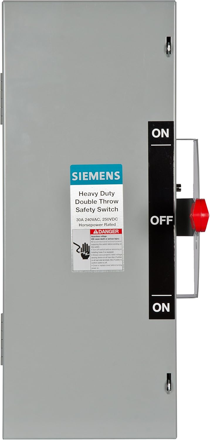 Siemens DTNF321 30-Amp 3 Pole 240-volt 3 Wire Non-Fused Double Throw Safety Switches Siemens DTNF321 30-Amp 3 Pole 240-volt 3 Wire Non-Fused Double Throw Safety Switches