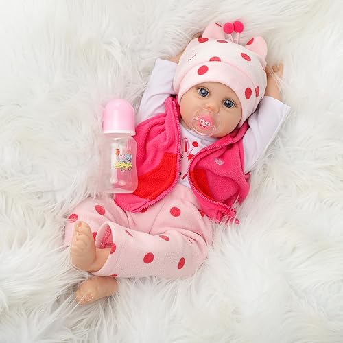 Miniatura 6 de Lucy - Muñeca de bebé Reborn de 22 pulgadas, linda muñeca de bebé realista de vinilo realista, de silicona Bebe con kit de alimentación, juguetes