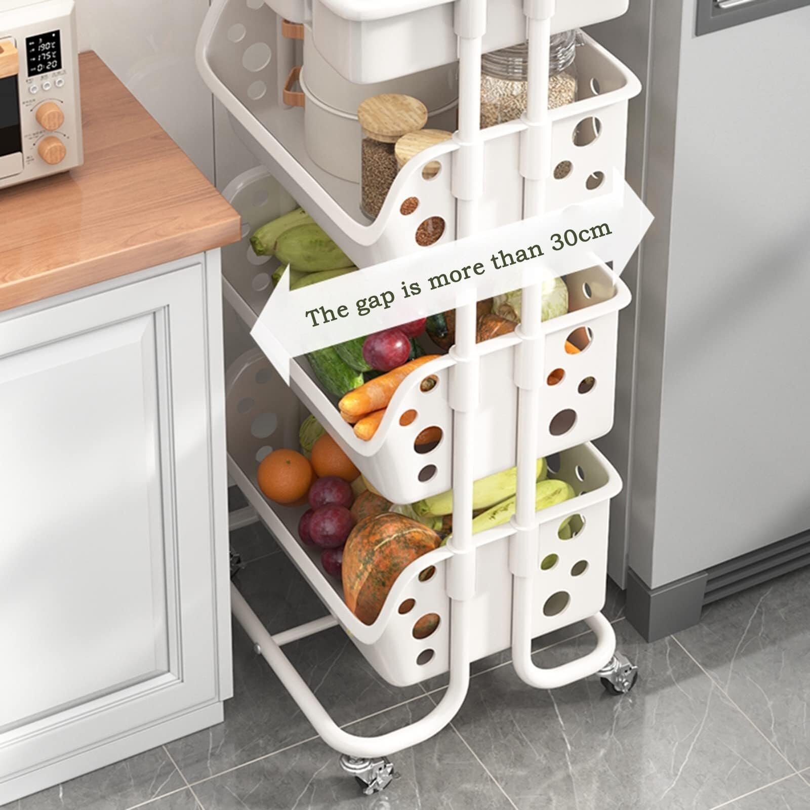 Serving Trolley Carrello Cucina Carrello Portaoggetti Da Cucina A 3 Ripiani Mobile Cesto Portafrutta E Verdura Per La Casa Con Ruote Dipensa o Bar(White)