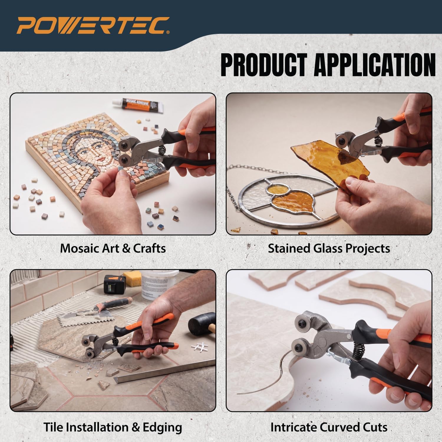 POWERTEC Wheeled Tile Nippers for Glass, Ceramic, Porcelain, and Mosaic - Ergonomic Soft Grip, Heavy Duty 22mm Tungsten Carbide Scoring Wheels Cuts and Trim Tile Up to 1/4” (71901) 1 Pack image 4