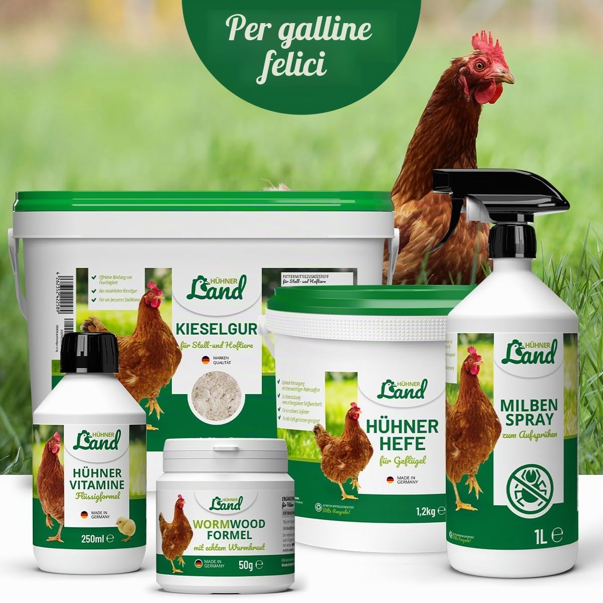 HÜHNER Land Uovo Fit per galline ovaiole da 500 g – Integratore alimentare per polli, supplemento per polli, uova aggiunte, uova, tuorlo forte, ciotola stabile, uova sane, vitamine
