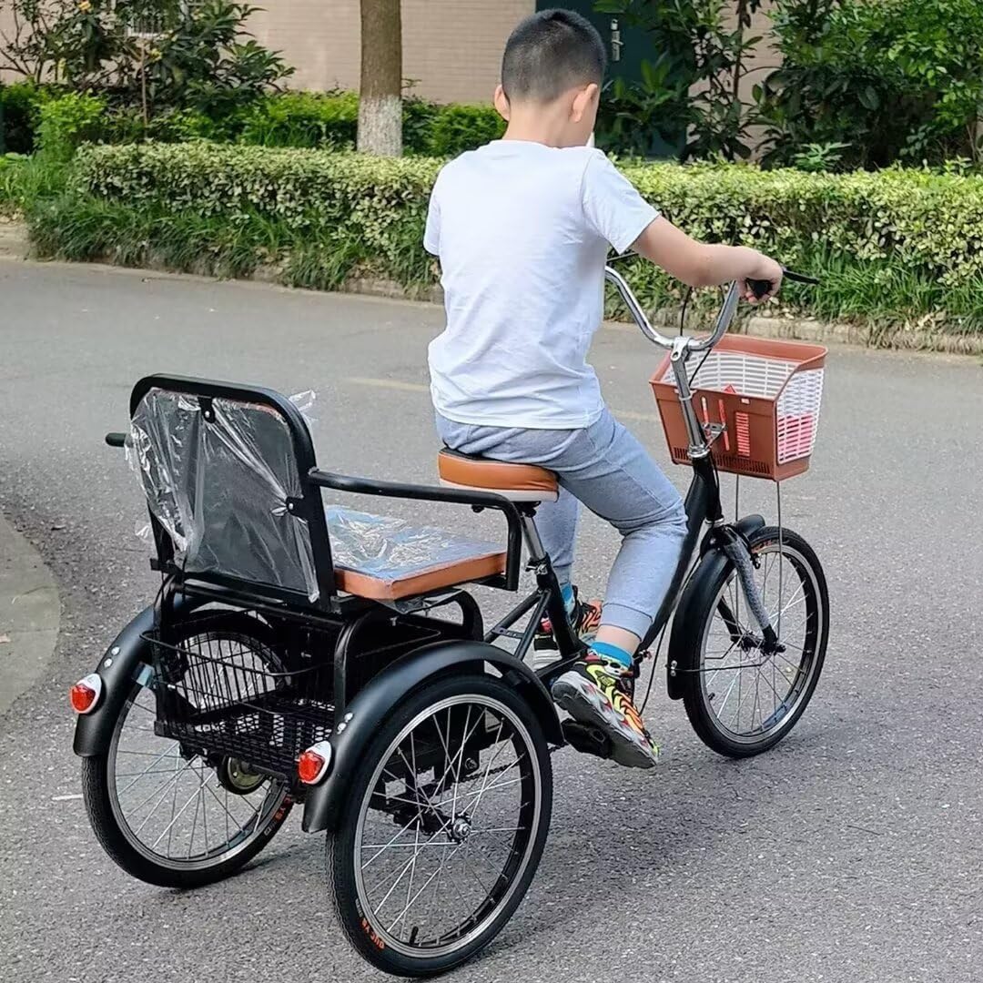 Elderly Rickshaw Tricycles,Adult Cruiser Trike,Ride-On Tricycles with Pedals,Double Cdrive,Dual Brakes,Folding 3 Wheels Bicycle,Tandem Trike with Back Seat,Shock Absorb Front Fork