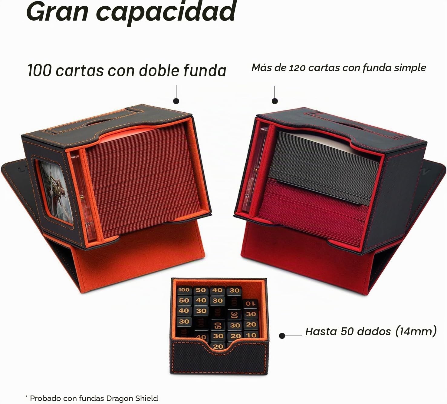 Mage Tech Caja de cartas para MTG Commander, diseño patentado, pantalla Commander, se adapta a 100 tarjetas de doble manga, bandeja de ladrillos y dados de 35 puntos, Rally