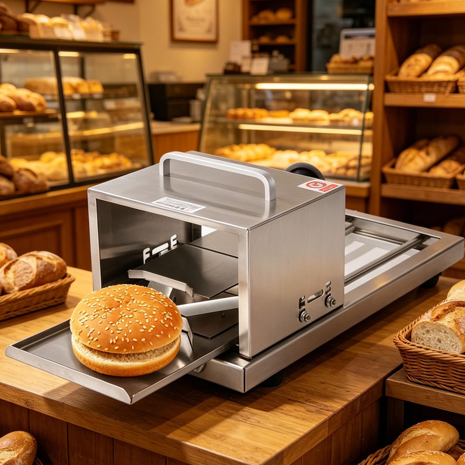 Drmoxin Multicolor Manual Stainless Steel Bread Slicer, Commercial Burger Bun Slicer With Handle, Bread Cutter Machine With 4 Levels Adjustable Thickness, Easy To Clean