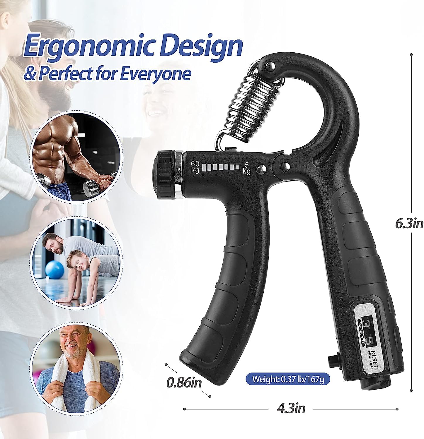 AMIFIT Hand Grip Strengthener 5 to 60 Kg Forearm Exerciser, Black 4