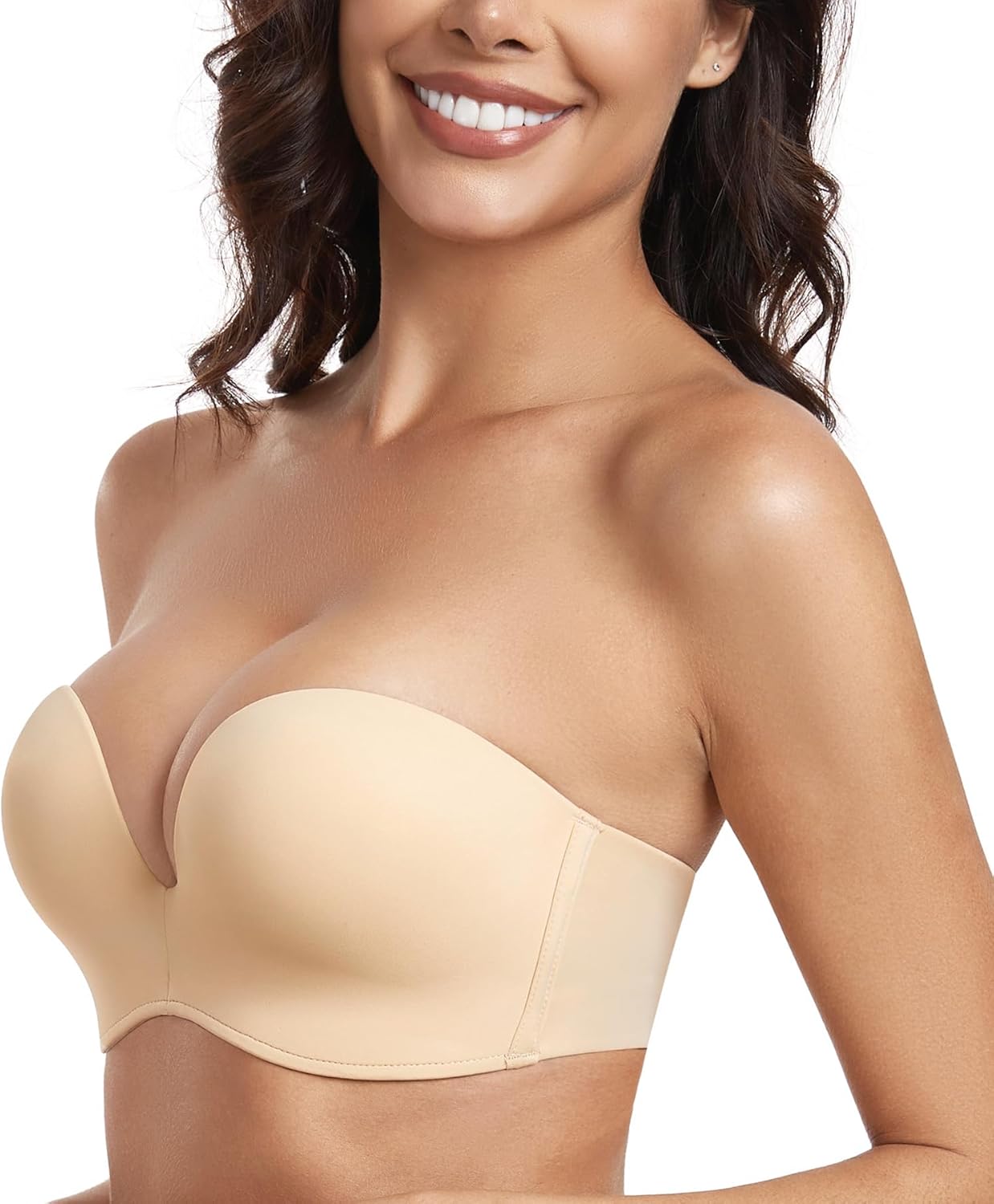 Lemorosy Women's Wireless Push Up Plunge Padded Non-Slip Invisible Strapless Bra - Image 2
