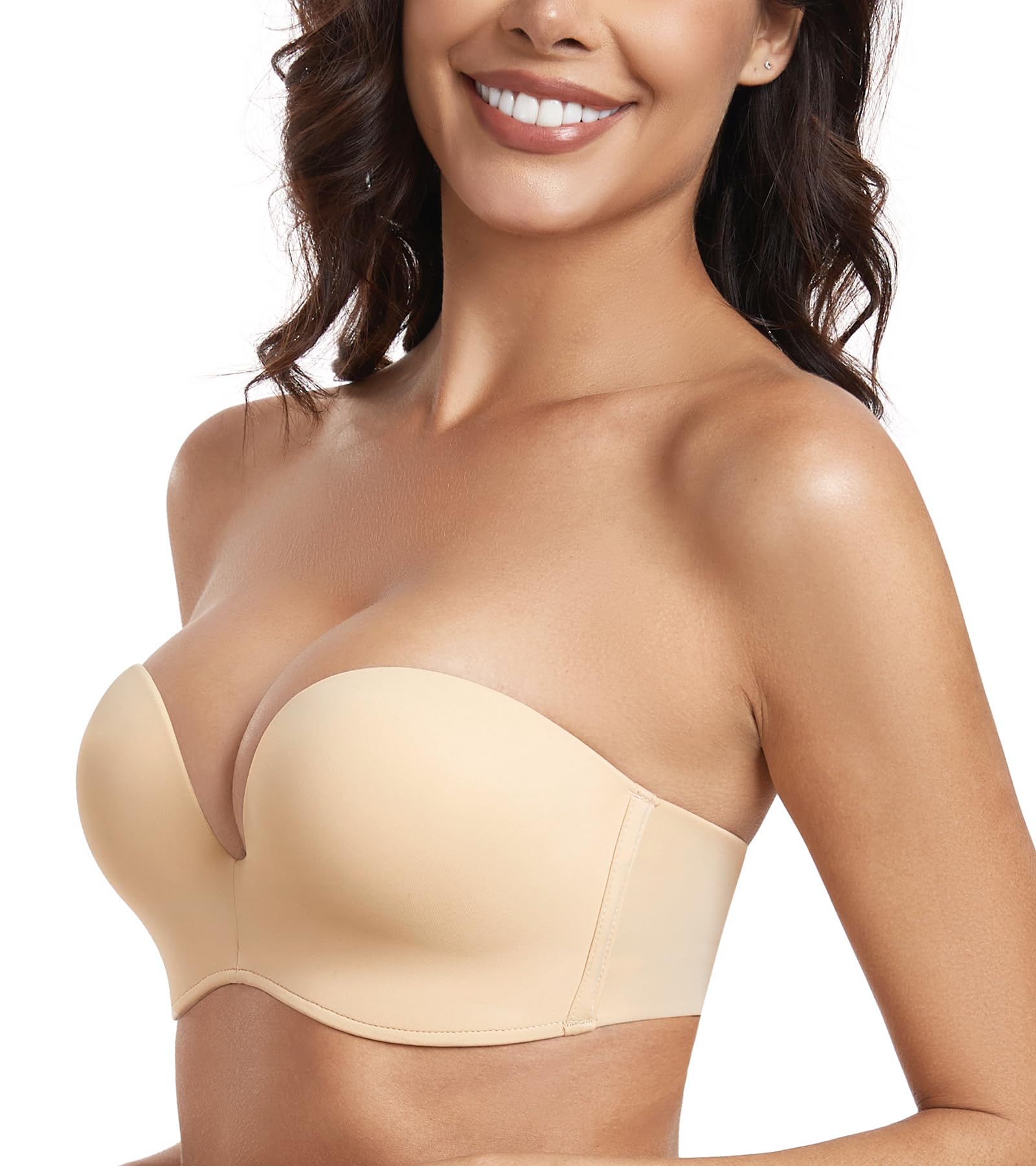Lemorosy Brasier sin Tirantes para Mujer, sin Varillas, con Relleno, Antideslizante, Invisible, sin Tirantes, Beige, 90B