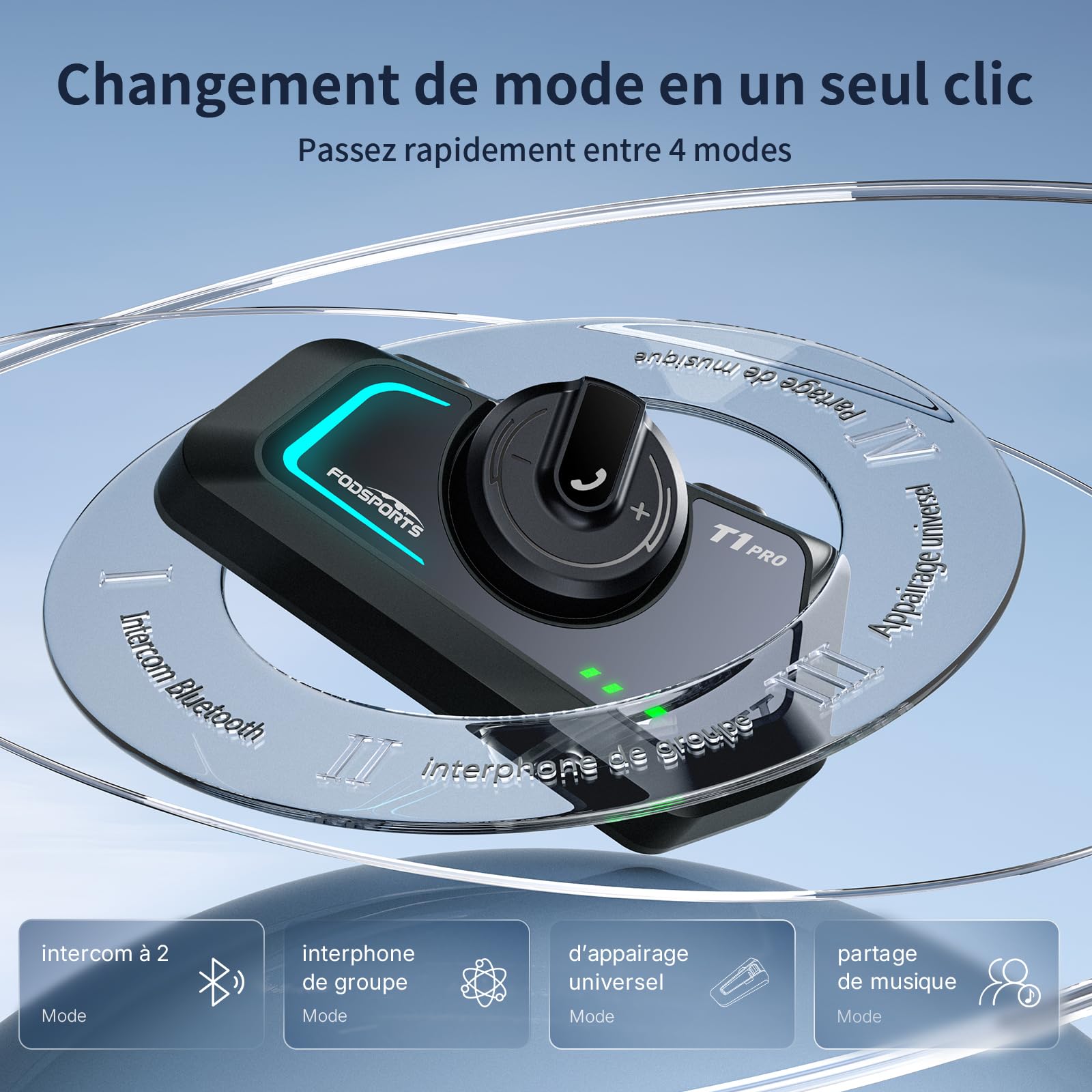 Fodsports T1 Pro Intercom Moto, fino a 6 Motociclisti, Dondolo tra 4 Modalità