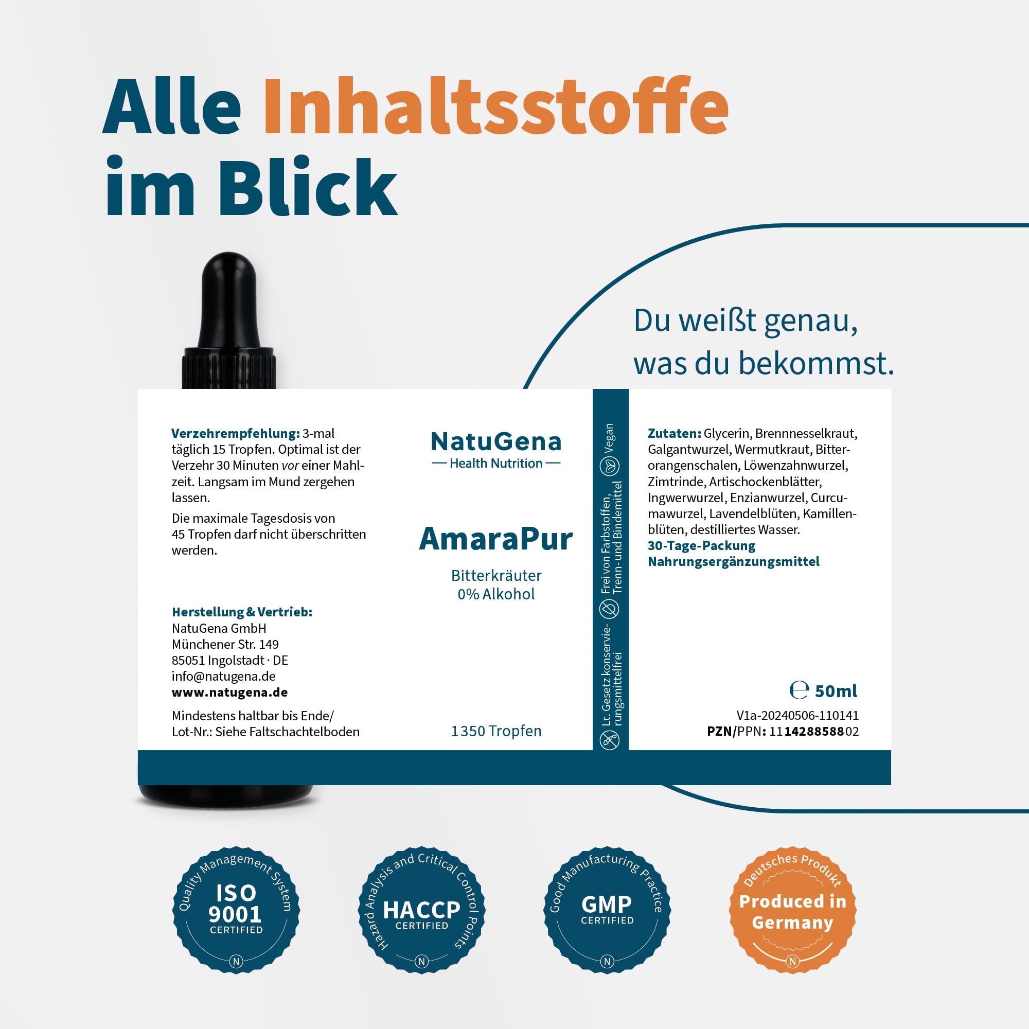 NatuGena AmaraPur – Bitterkräuter-Tinktur 0% Alkohol | 50 ml | 30 Tage (Packung mit 2)