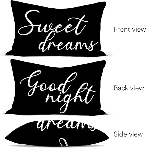 Miniatura 2 de Rusenbao Sweet Dreams - Fundas de almohada negras decorativas para cama, 12 x 20 pulgadas, decoración del hogar para sofá, dormitorio, habitación de