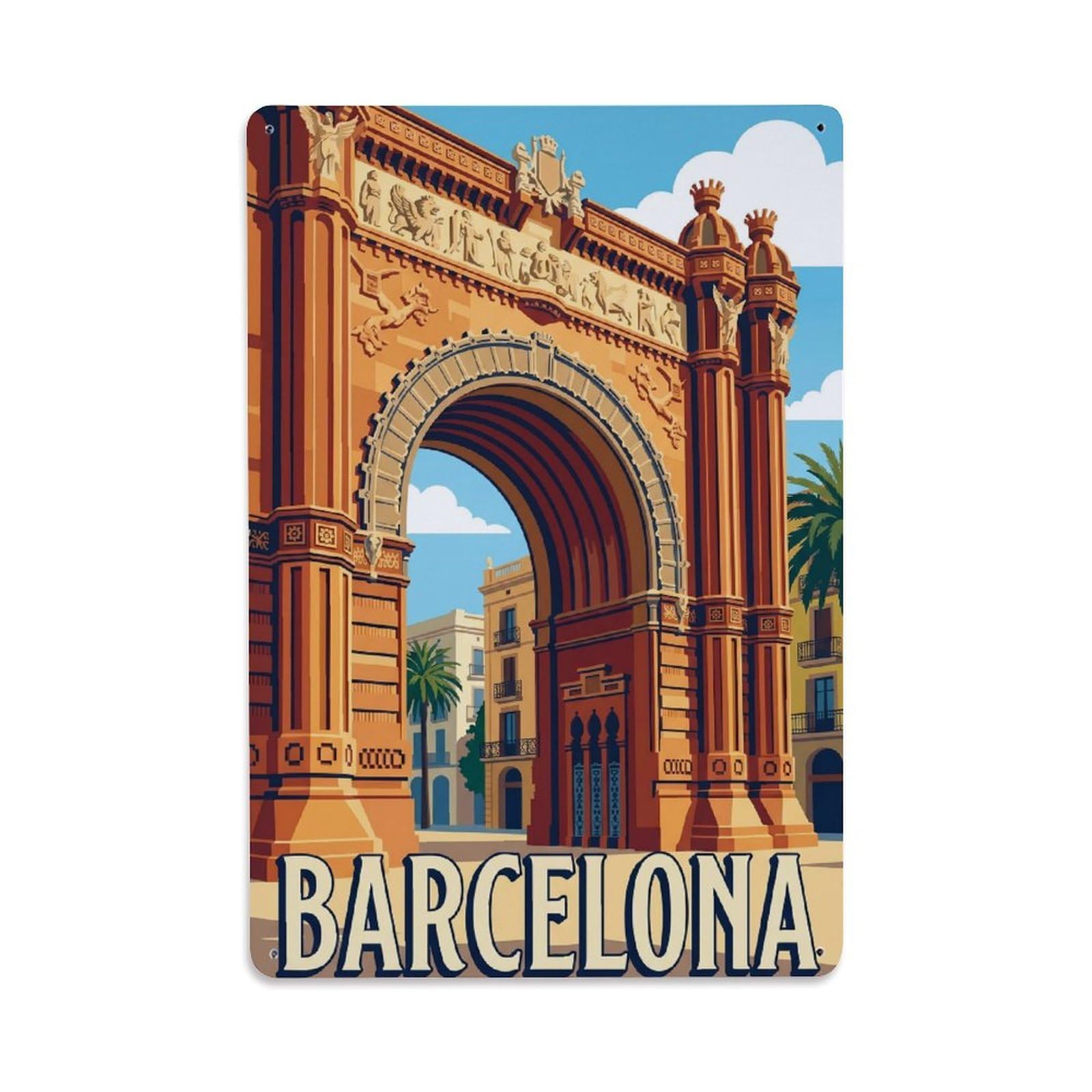 Vintage Travel Archway Spain Stone Metal Tin Sign