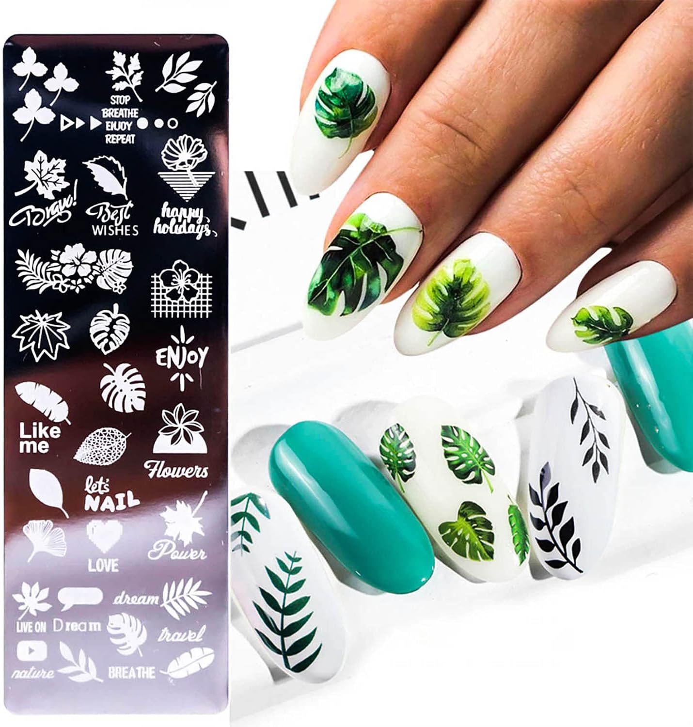 Nail Stamping Plate, DANNEASY 6 Pieces Nail Stamp Kit Nail Art Template Design Stamps Manicure Accessories With Nail Stamper, Scraper, Storage Bag (Natural Style)