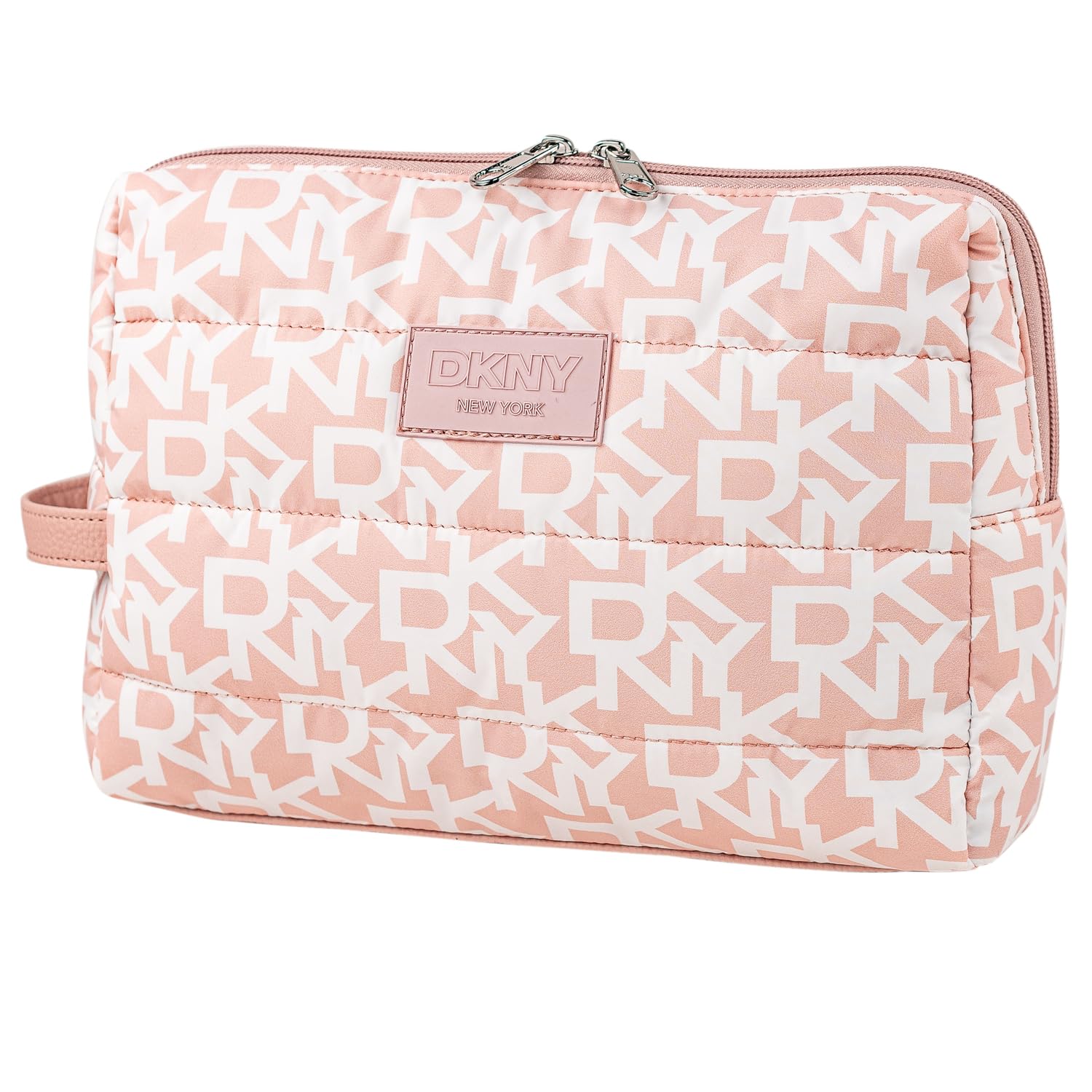DKNY - Neceser Viaje Grande Mujer Bolsa Aseo Mujer Plegable Impermeable con Compartimentos Organizadores para Cosméticos y Accesorios de Higiene, Rosa empolvado