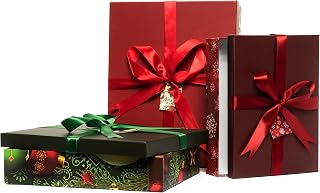 Christmas Nesting Gift Boxes Rectangle 3 Pack Cardinal Ornament and Snowflake Design Christmas Stacked Apparel Box with Lids in Assorted Sizes for Gift Giving Holiday Decorative Gifts Present Wrapping