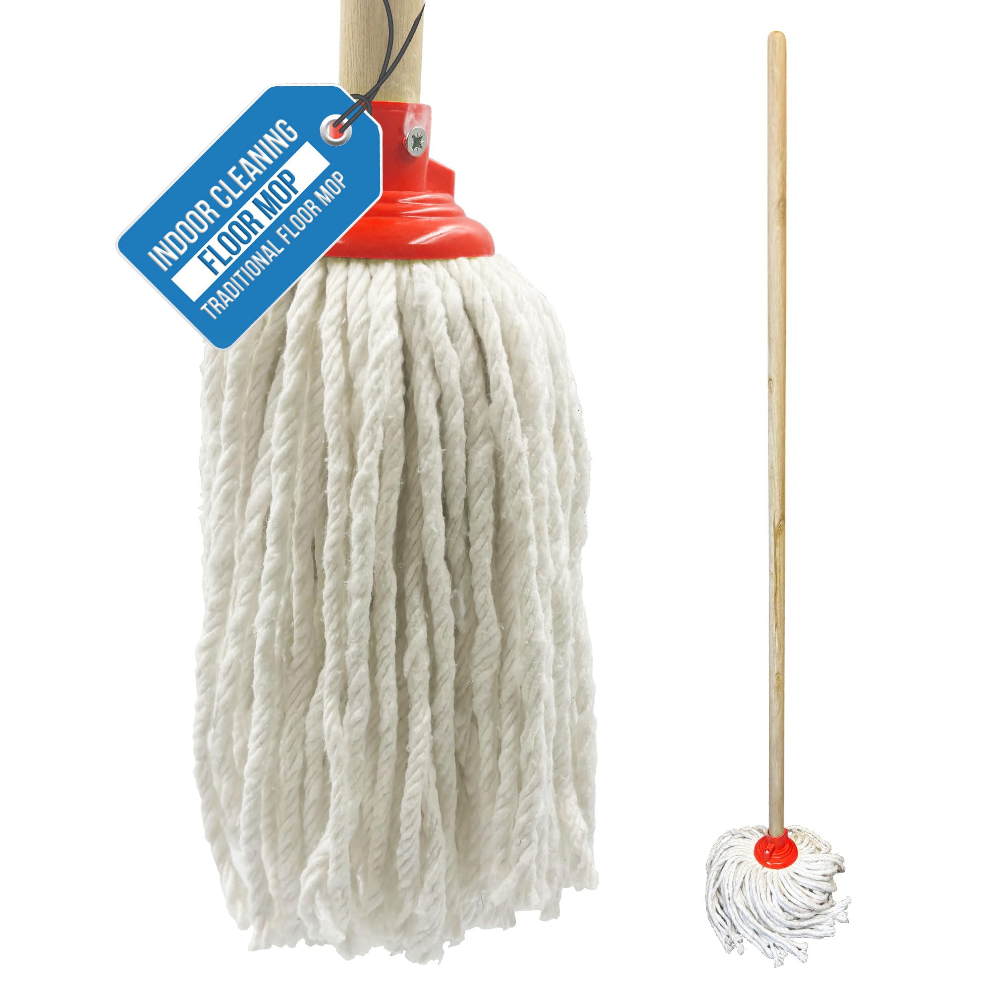Tdbs The Dustpan And Brush Store Yellow Highly Absorbent Mops For Cleaning Floors - Cotton Floor Mop Cotton Mop Head, Wooden Handle, And Durable Bracket - Versatile Cleaner And Handle