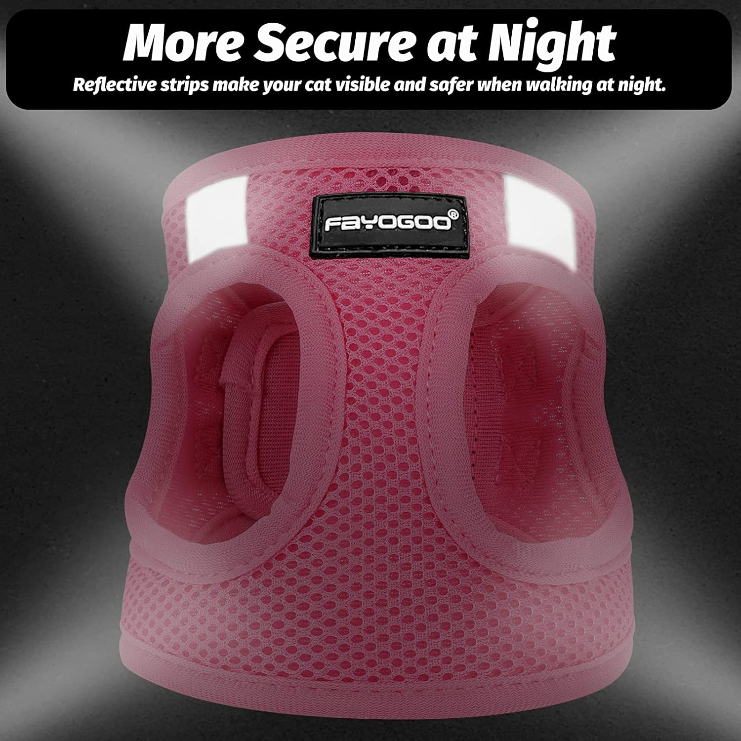 FAYOGOO Pettorina e Guinzaglio per Gatti, Antifuga per Cuccioli, Regolabile Con Rivestimento Riflettente per Passeggiate all'Aperto
