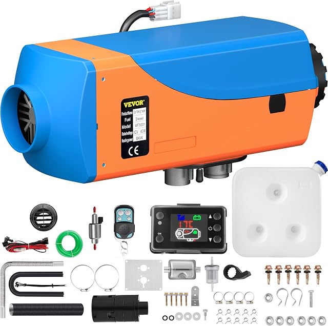 OldFe Auxiliary Heater Diesel Air Diesel Heater 12 V 8 kW for Car Truck Camper Van Orange and Blue