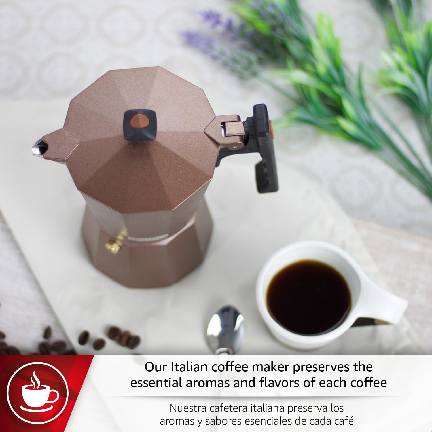 Magefesa Jamaica Brown Stovetop Espresso Maker, 12-Cup (20 oz) Italian Moka Pot for Cuban Coffee, Extra-Thick Aluminum, Induction-Compatible, Heat-Resistant Handle