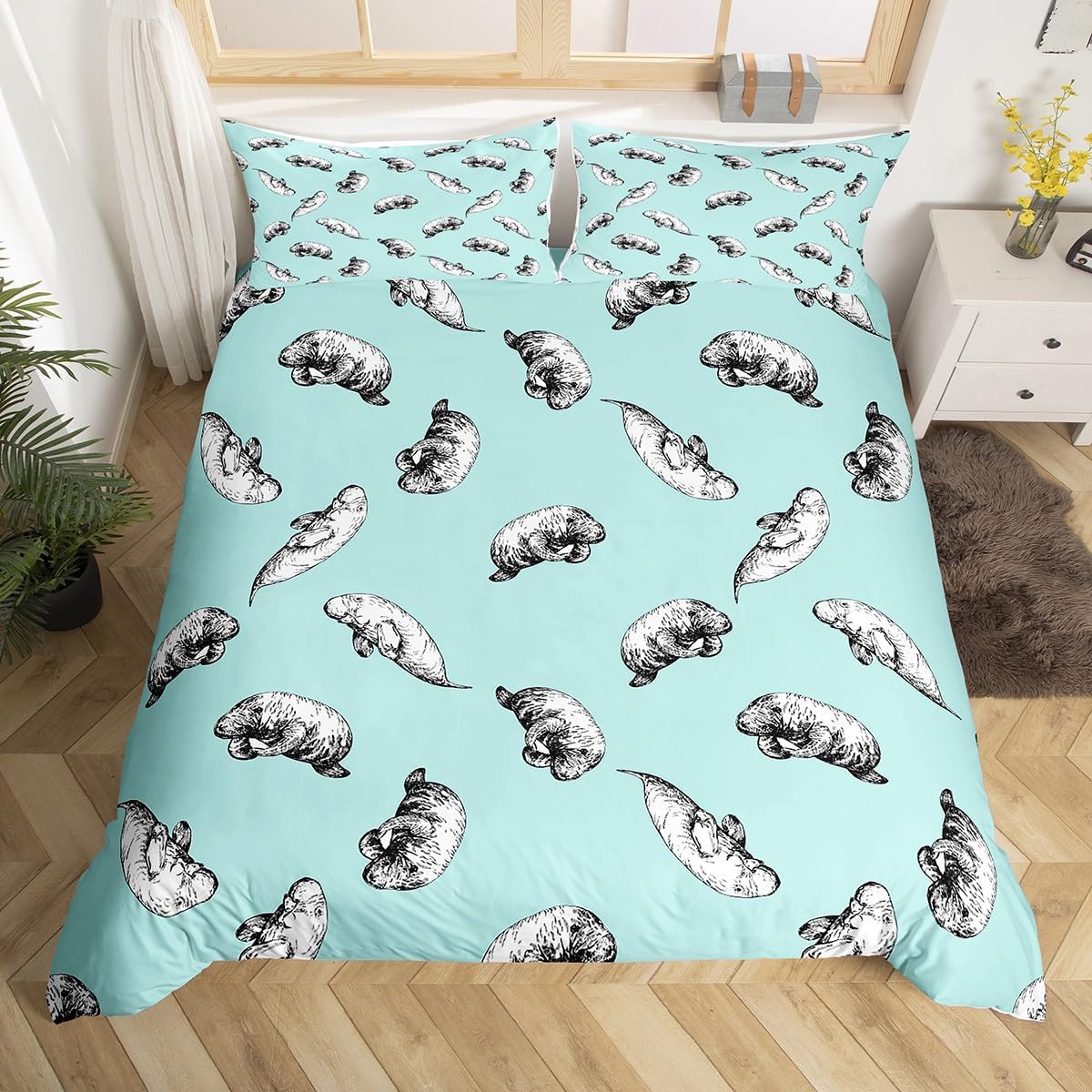 Manatee Bedding Set Queen Size Marine Animals Comforter