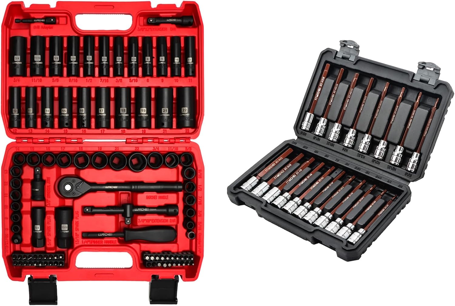 LLNDEI 95PCS 3/8" Drive Impact Socket Set & 19PCS 3/8-Inch Drive Extra Long Allen Hex Bit Socket Set