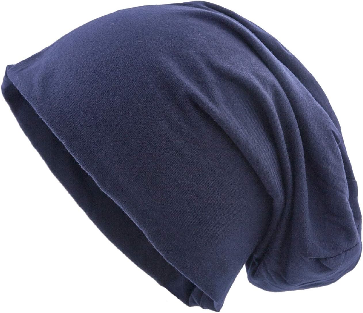 shenky Unisex Jersey Beanie Hat for Spring/Summer - Long Thin Slouch for Adults/Children - Navy Blue