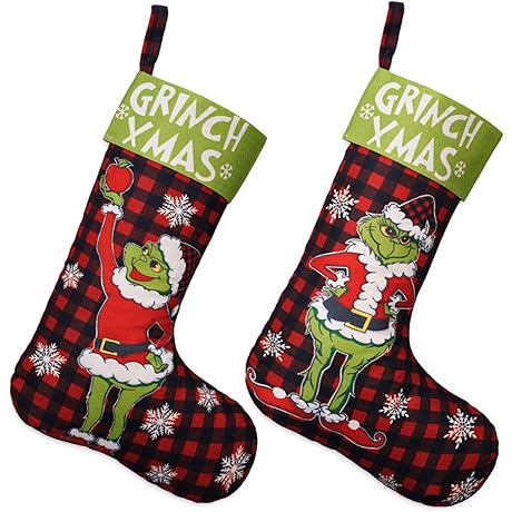2 Pack 18 Inch Large Grinch Stockings 4 Pack Christmas Stocking