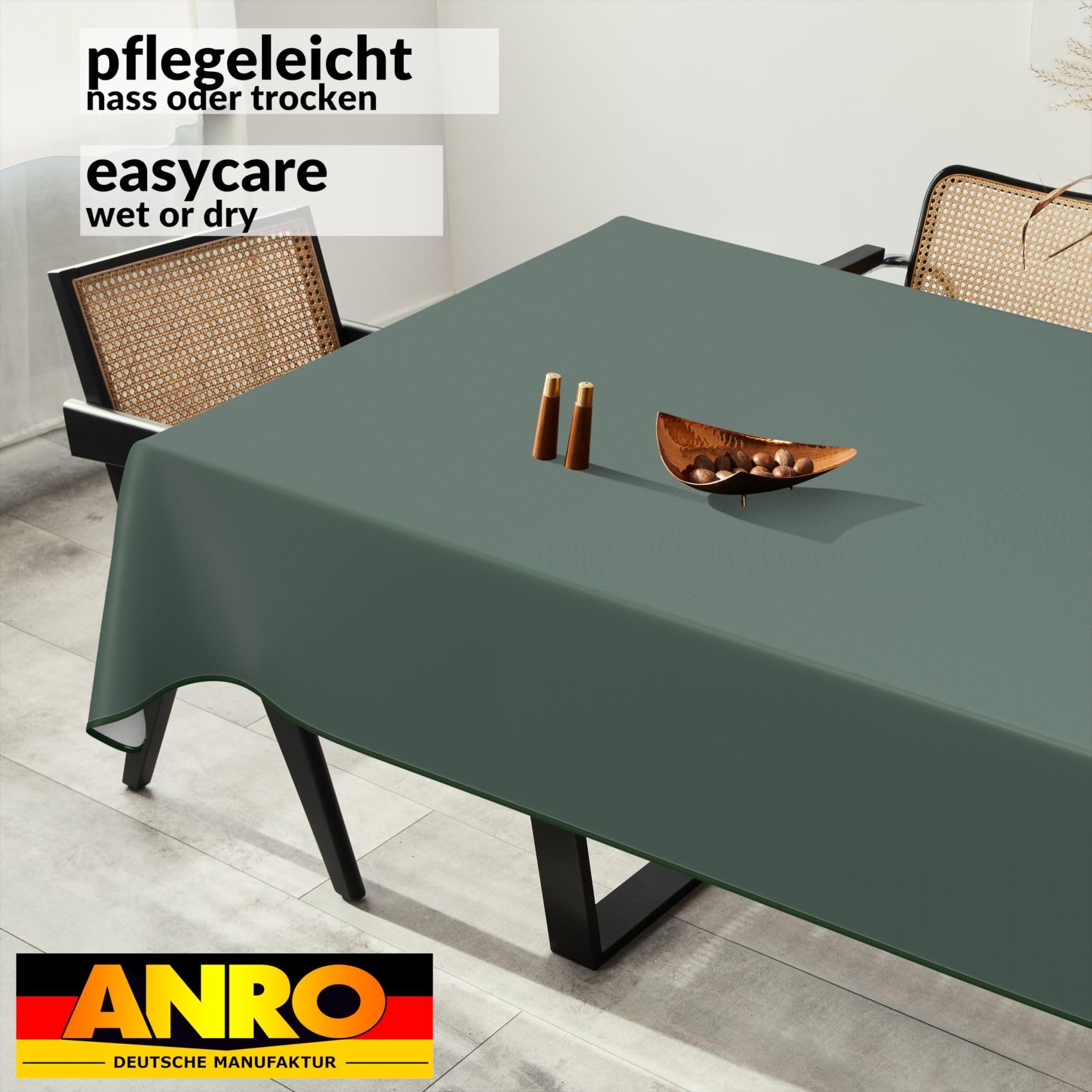 ANRO Oilcloth Tablecloth, Washable, Oilcloth, Garden Tablecloth, Outdoor, Indoor, 100 x 140 cm with Hem, Fir Green - Image 4