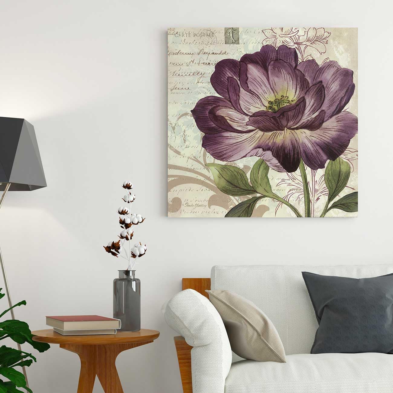 Painting Mantra Violet Flowers Canvas Painting for Living Room, Home Decor Wall Hangings for Interior Decoration (Set of 1, Size - 22x22 Inch), Purple