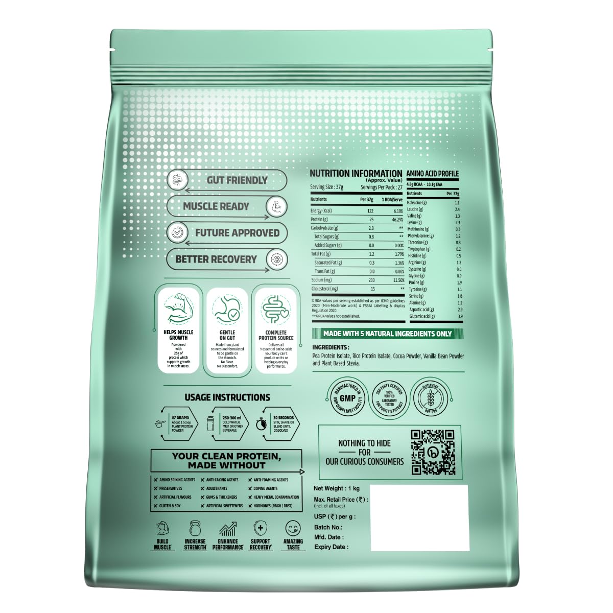 Bigmuscles Nutrition Clean Plant Protein | 25g Pea & Rice Protein Isolate Per Serve (1kg, Chocolate Noir) | Complete Amino Acid Profile | Easy Digestion & Non-Chalky — Amazon image 8