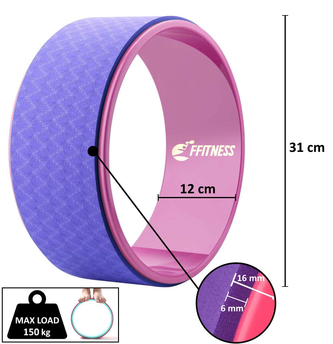 Ruota per Yoga | Cerchio Anello per attività Fitness, Pilates, Palestra, Body Training, Stretching | Circle Wheel Rullo in plastica ABS e TPE antibatterico