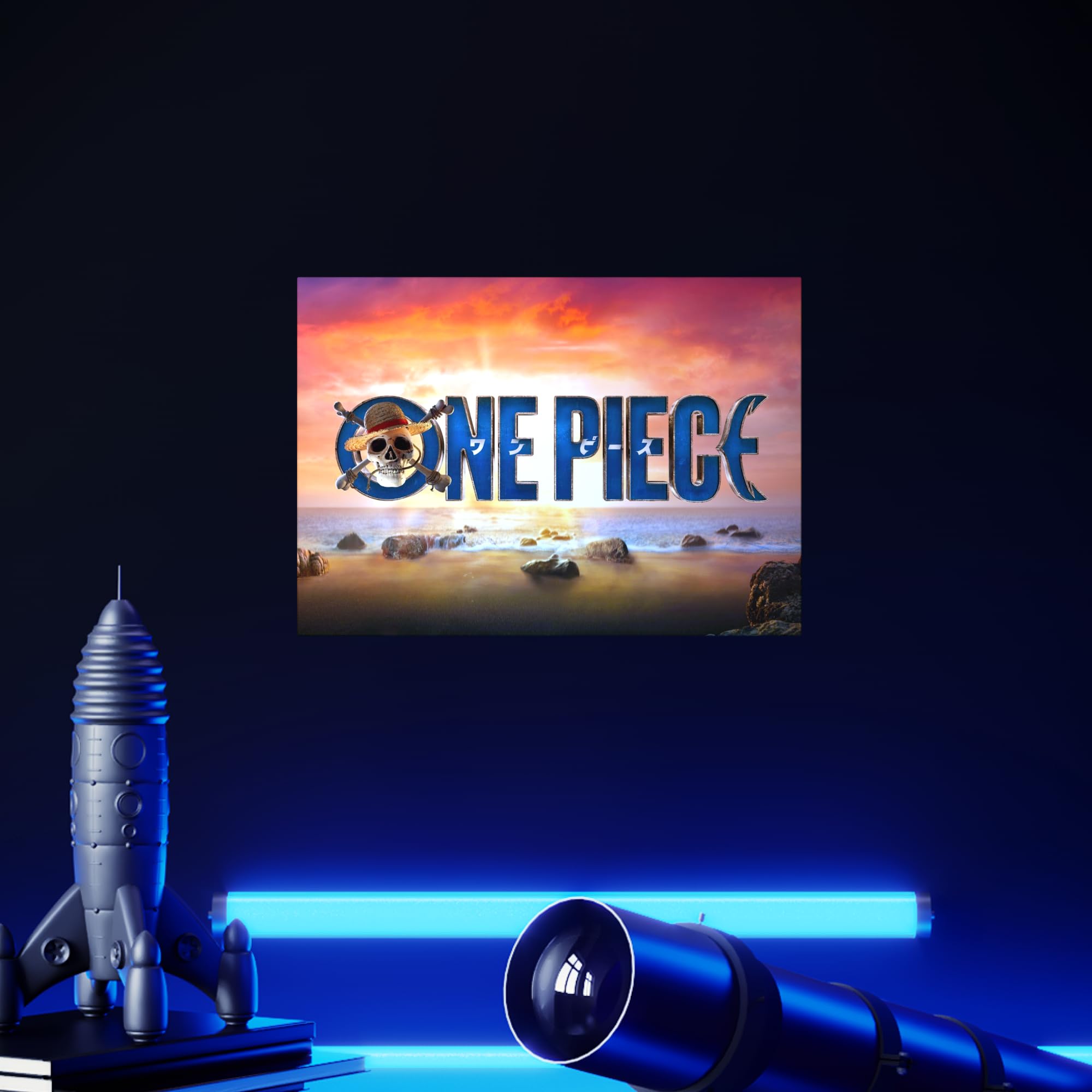 Displate - Poster in metallo - One Piece Live Action - One Piece Logo - Jolly Roger Logo - Dimensione M - 32 x 45 cm Matt