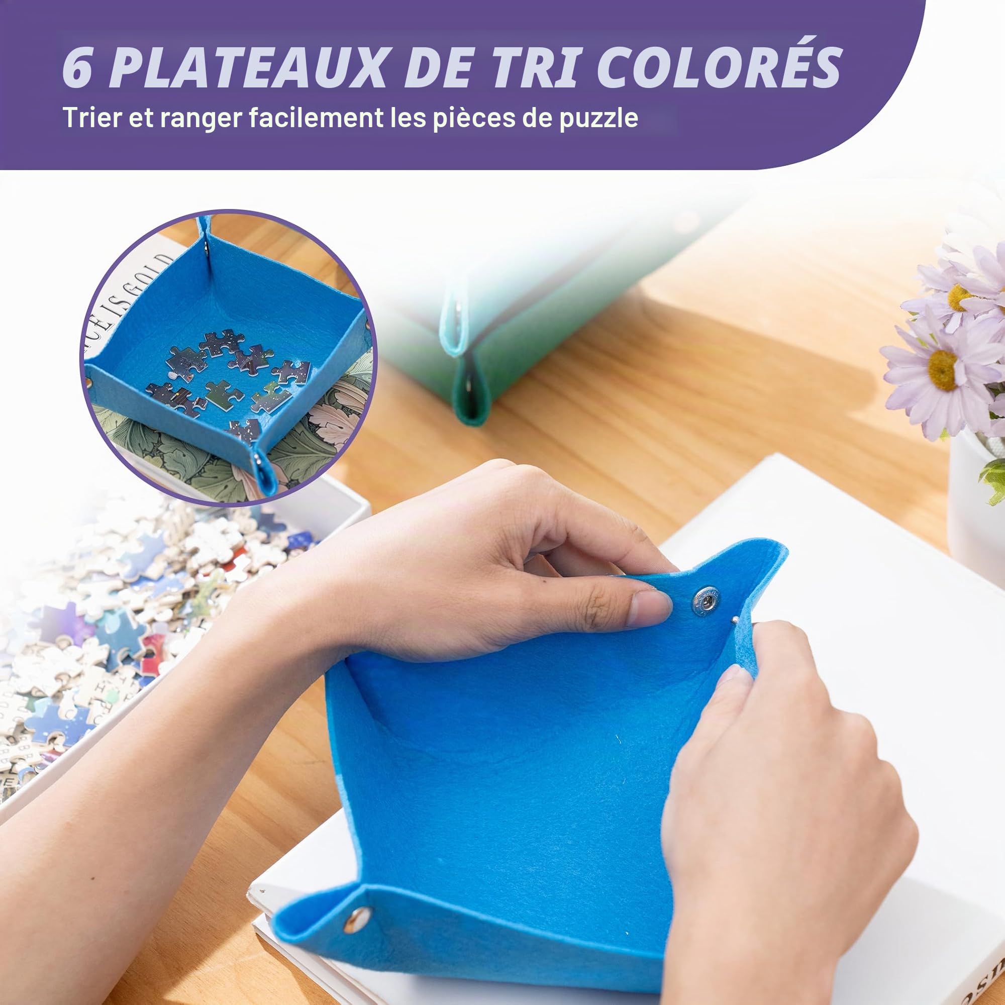 Tektalk Planche de Puzzle Pliable avec 4 Angles réglables, Plateau léger et Portable avec chevalet en Bois, Table de Puzzle Pliable en Feutre, jusqu'à 1500 pièces (Gris)