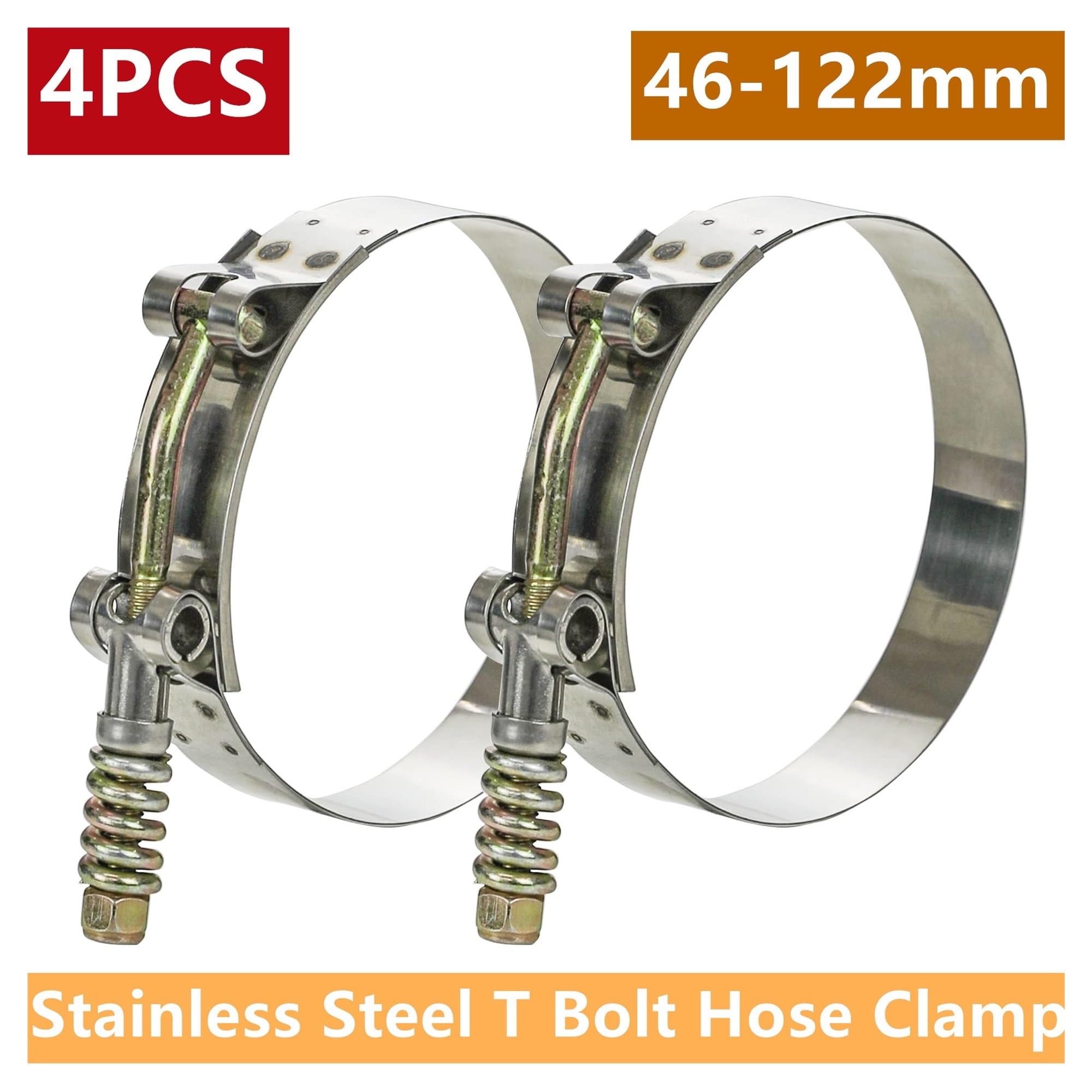 Abrazaderas De Manguera Con Perno En T, Abrazadera Tubo Acero Inoxidable Resorte, Escape Entrada Turbo, Metal Ajustable, 4 Uds