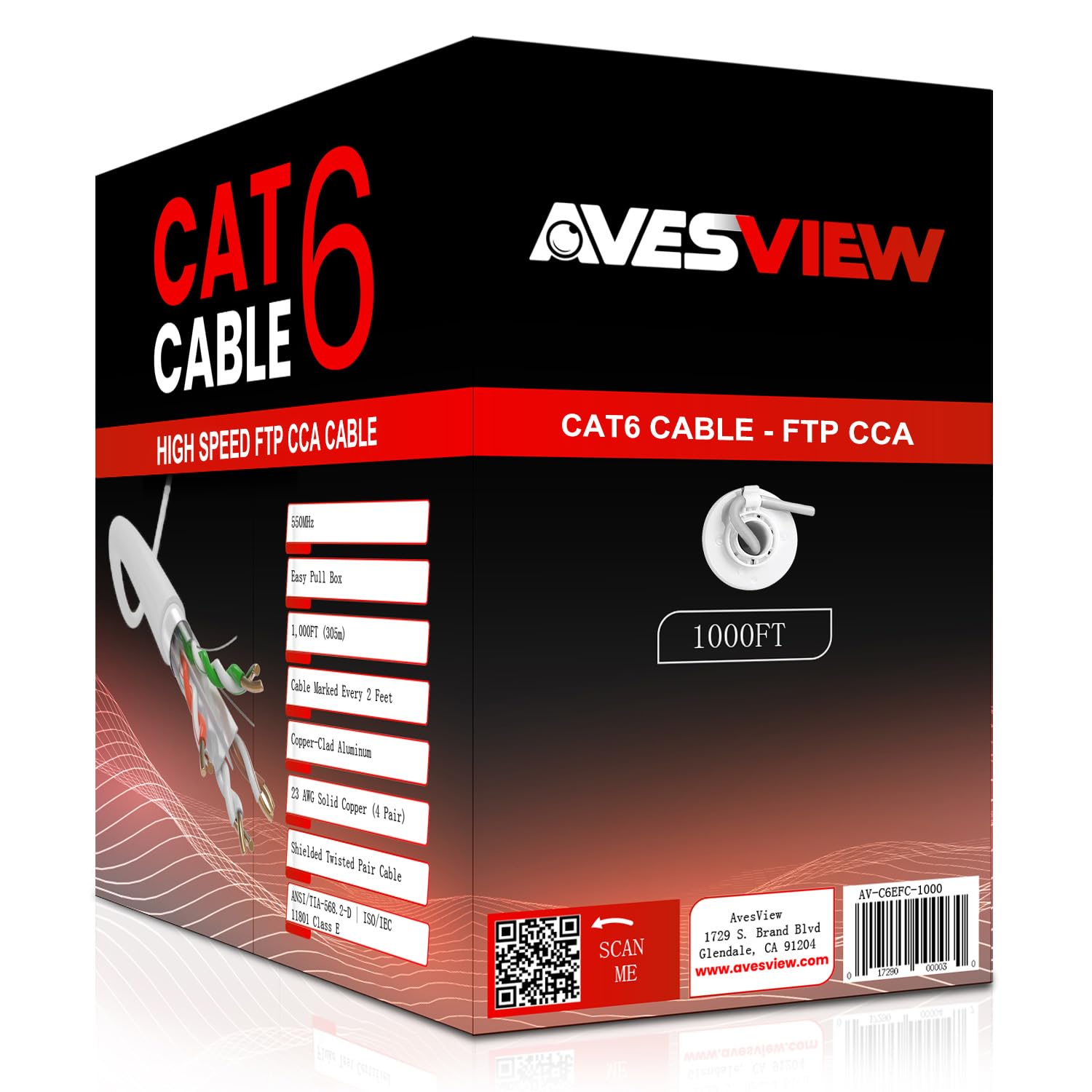 Cable Ethernet blindado CAT6 de 1000 pies para interiores, caja de extracción fácil de 10 Gbps, Cat 6, cable de Internet de alta velocidad, par trenzado laminado (FTP), aluminio recubierto de