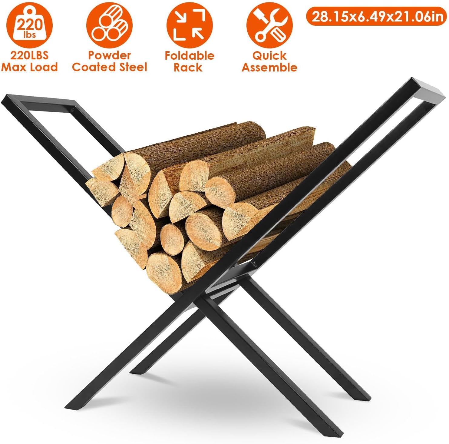 Firewood Log Rack, 220lbs Steel Storage, X-Shaped Wood Lumber Stacking Rack for Fireplace and Firepit