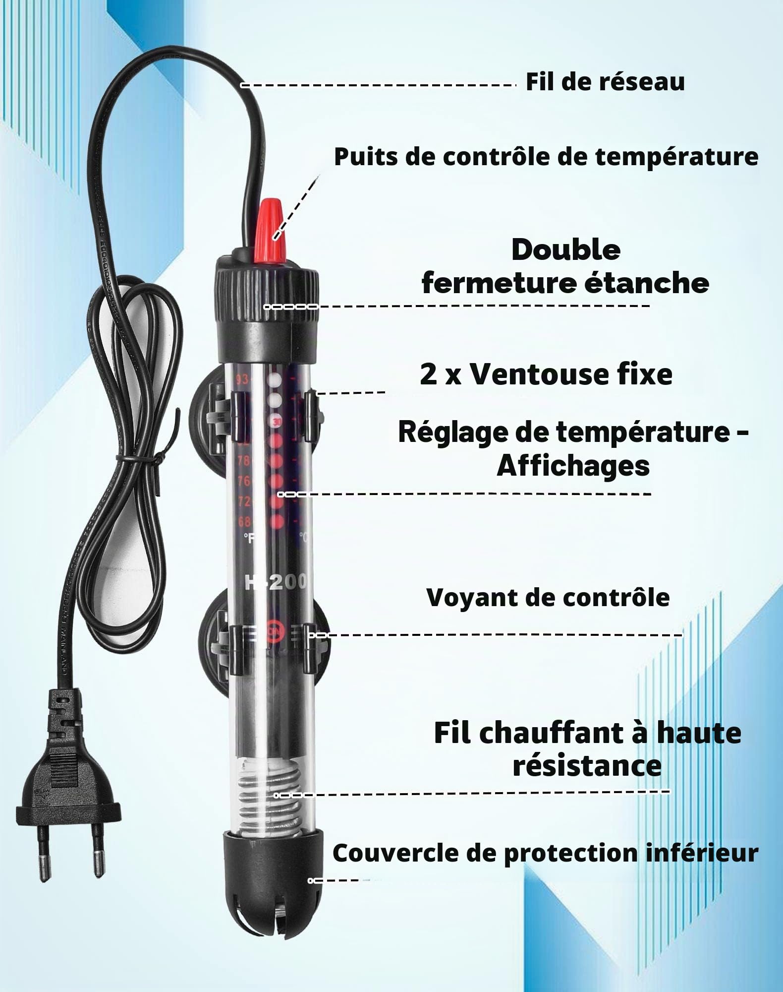 NETONDA Chauffage d'aquarium Réglable 30 l 25 W Résistance Aquarium avec Thermostat 20-34 °C pour Réservoirs à Poissons et Aquarium