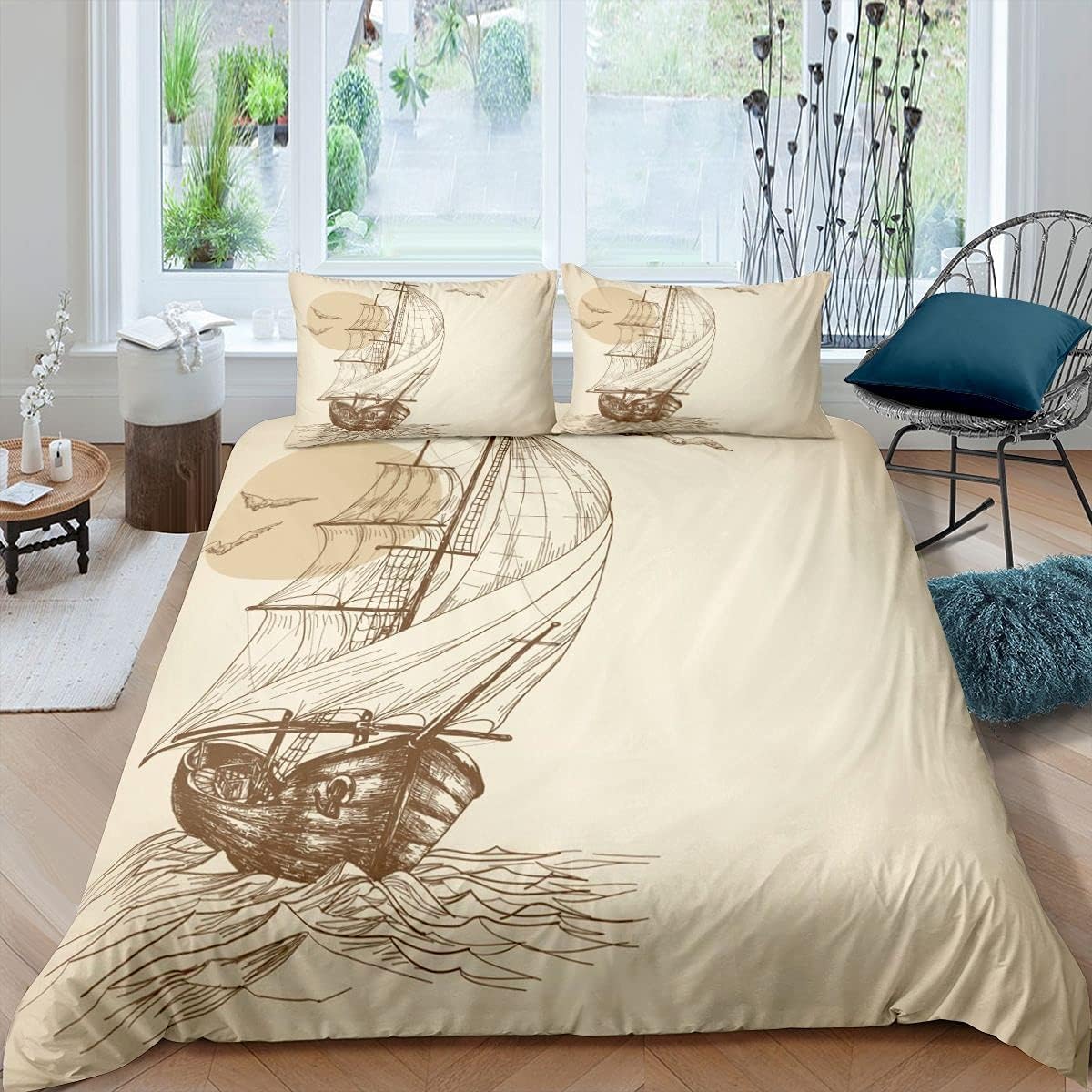 Parure de lit enfant voilier idéale pour décorer une chambre de garçon ou fille en 155x220