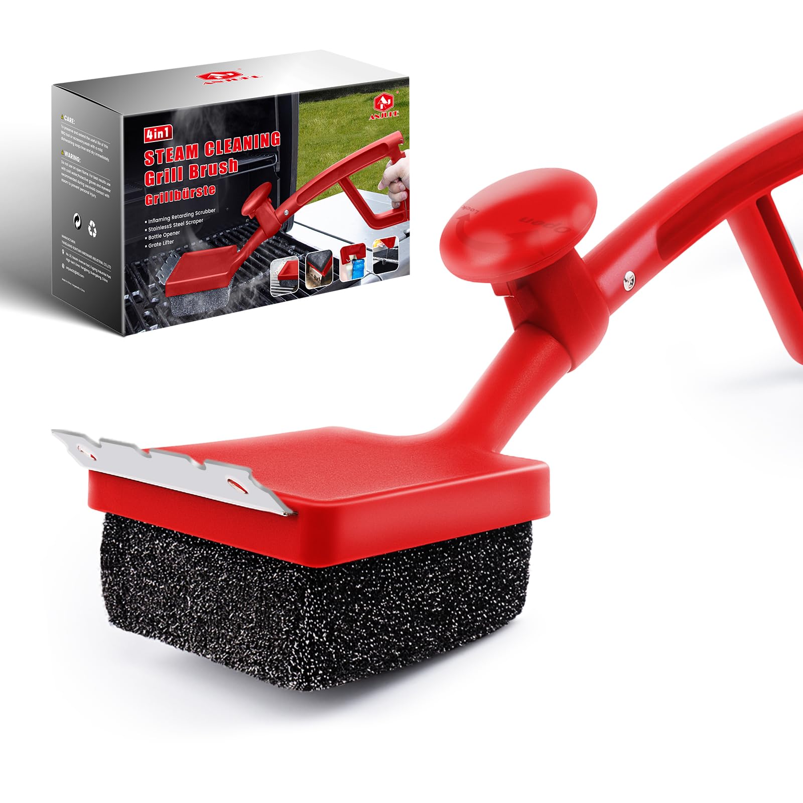Spazzola per barbecue, spazzola per la pulizia del barbecue, con raschietto e apribottiglie, senza setole metalliche