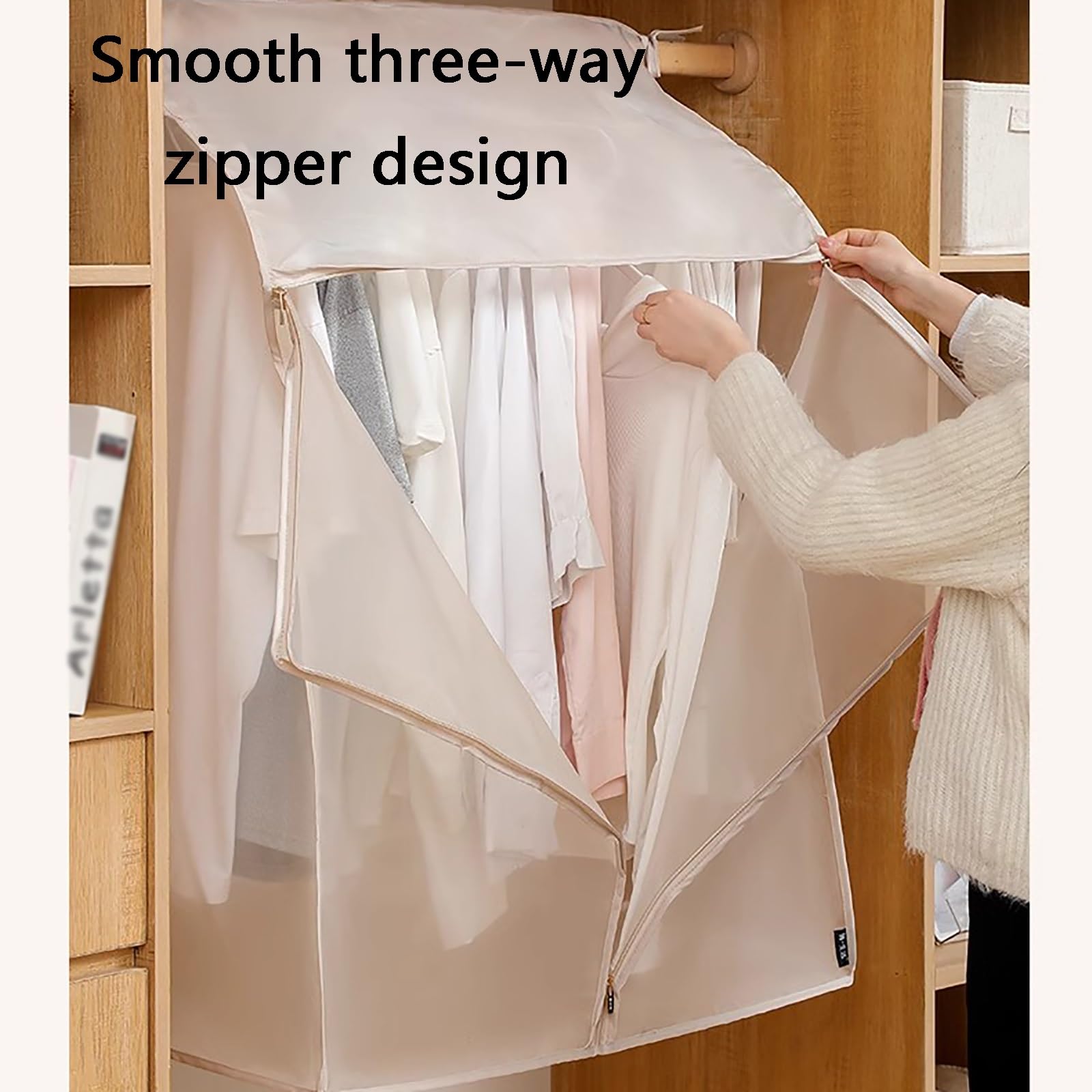 Bolsas para ropa, Cubierta transparente tridimensional for almacenamiento de ropa colgante, cremallera tres vías, completamente cerrada