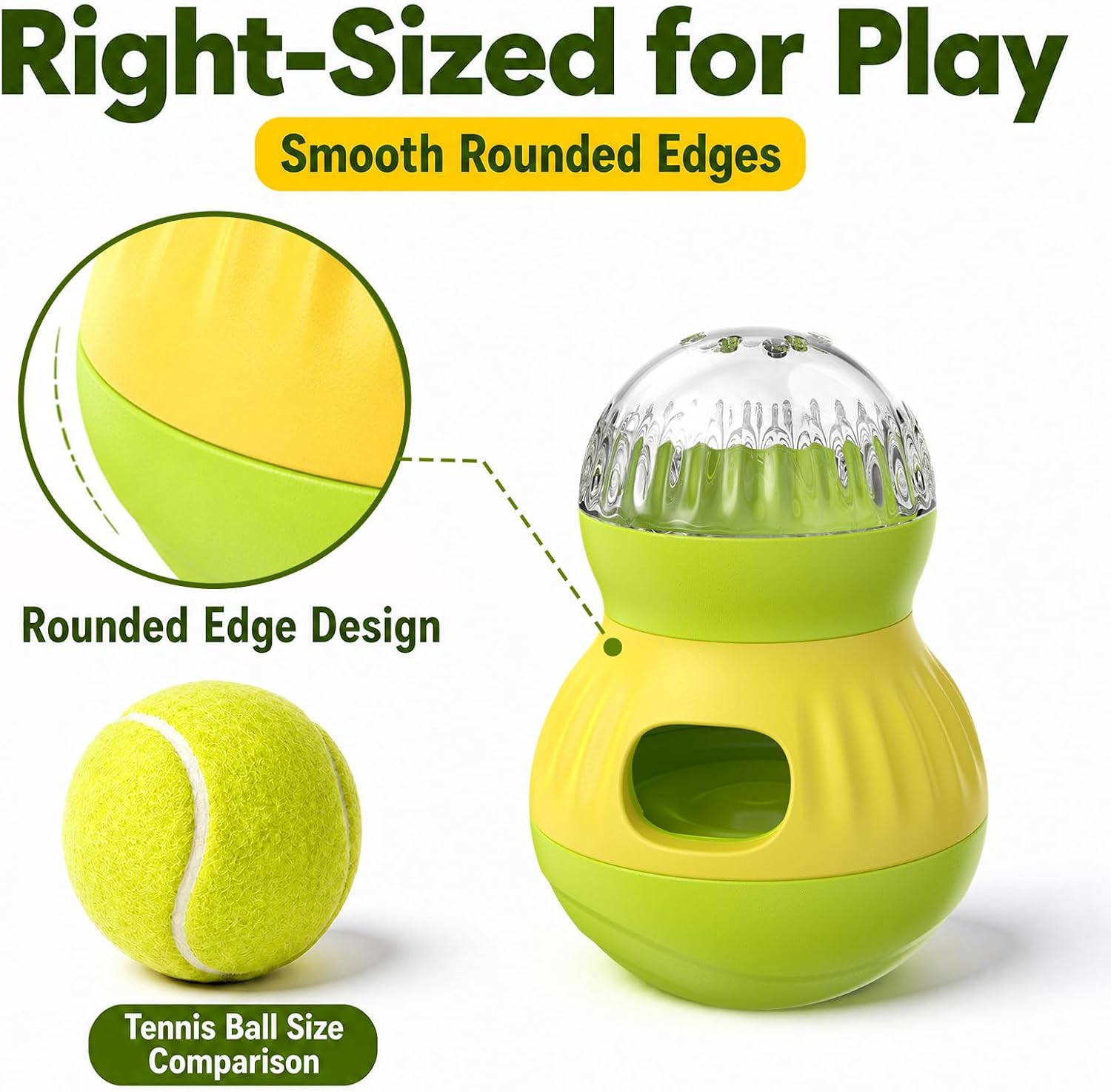 Dog & Cat Treat Dispenser Wobble Ball, Green-Yellow | Tiny/Small Pets, Indoor Interactive, Slow Feeder Enrichment Toy, Adjustable Treat Flow, IQ Training
