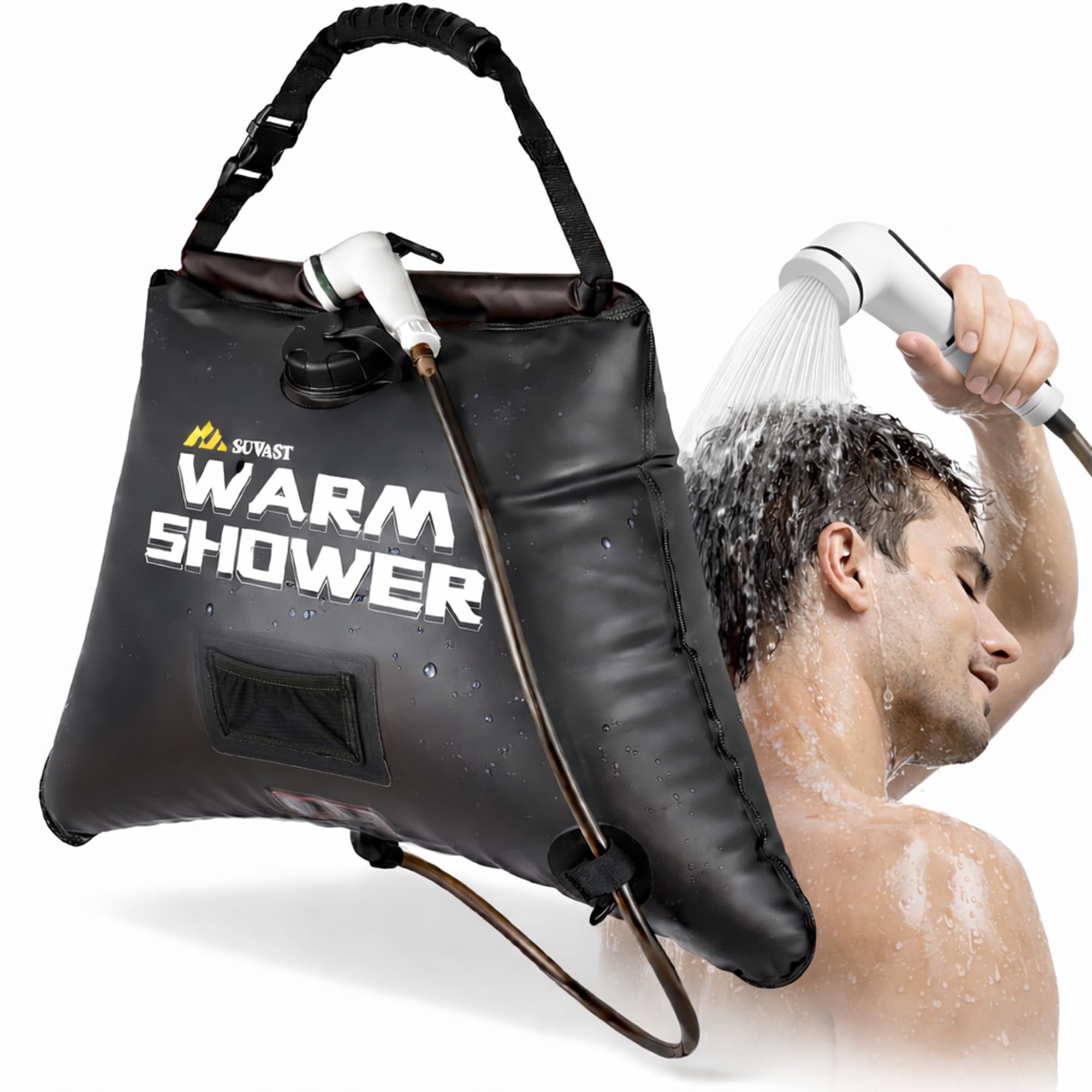 Sac de douche solaire, 15 l, douche solaire portable en TPU pour le camping et le nettoyage en plein air, avec tuyau et sac de transport